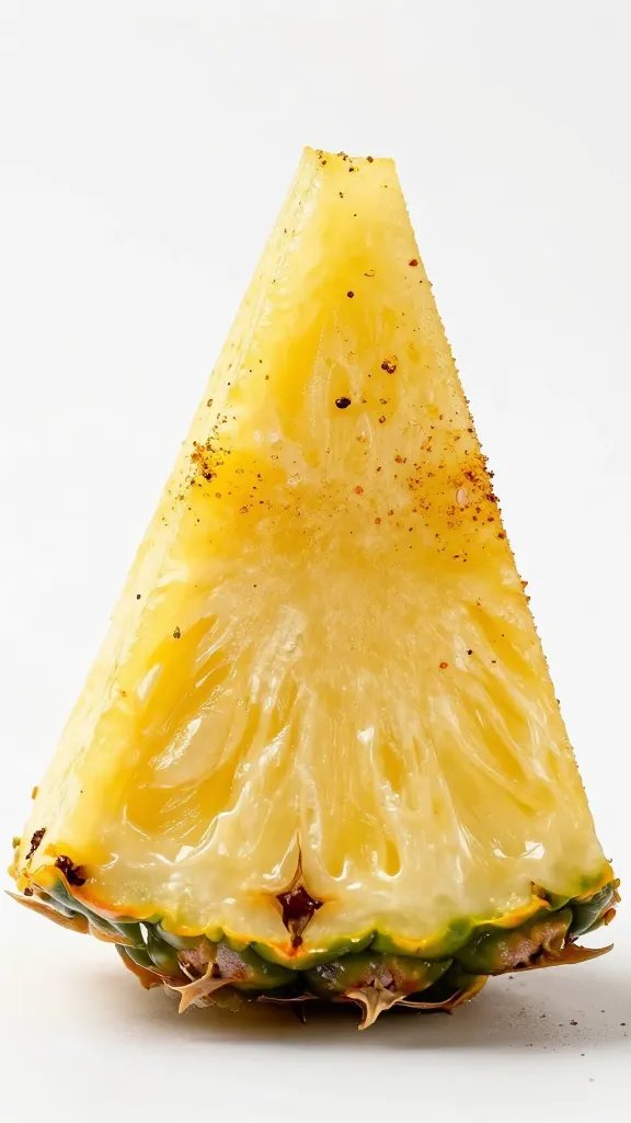 single pineapple wedge dusted with jerk seasoning, macro shot
