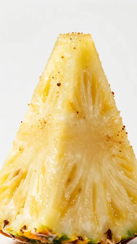 pineapple wedge sprinkled with brown sugar crystals, macro