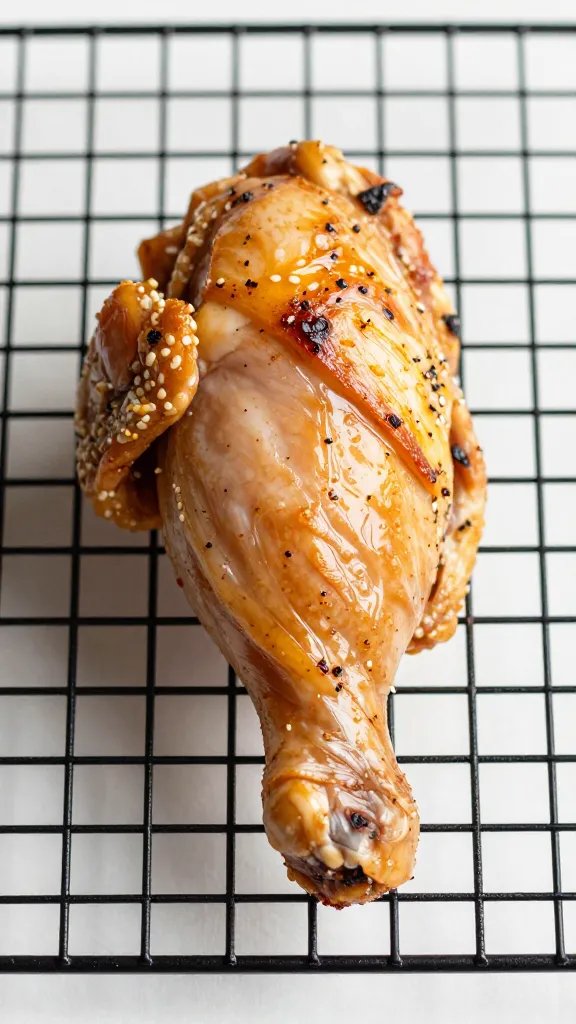 single seasoned chicken tender on black wire rack