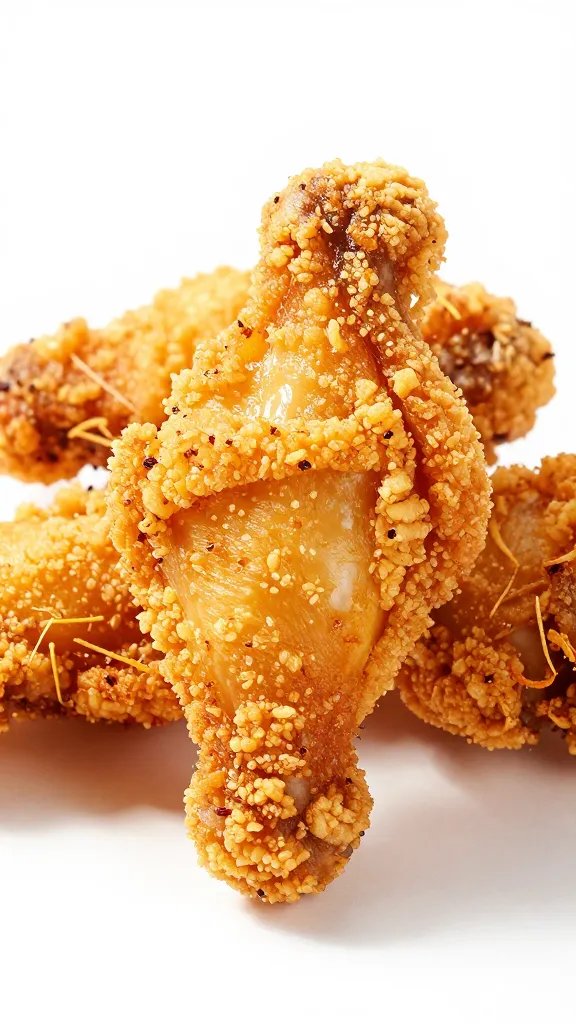 crispy chicken tender with visible spice flecks, studio lighting