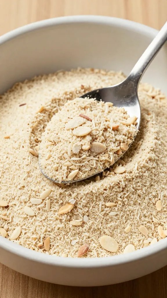 spoonful of seasoned almond flour, shallow ceramic dish