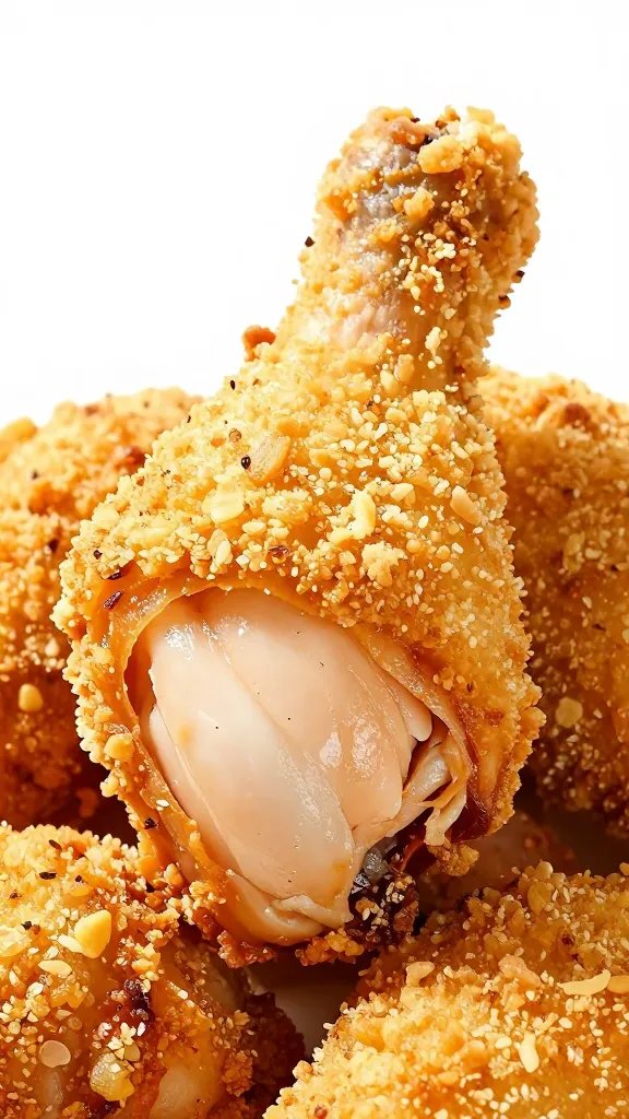 bite-revealed juicy chicken thigh, crisp coating detail