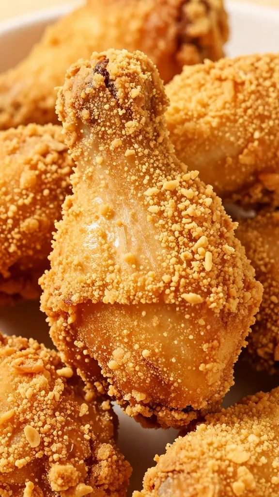 closeup of air-fried chicken thigh with whey-protein crust