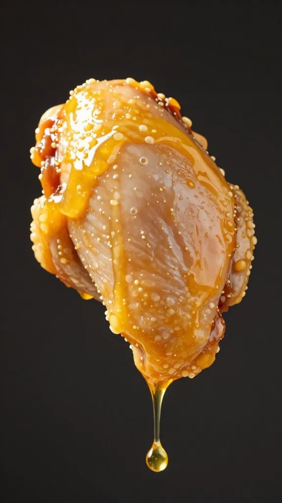 glossy egg wash dripping from single chicken thigh