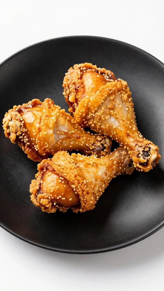 golden keto fried chicken drumstick on matte black plate