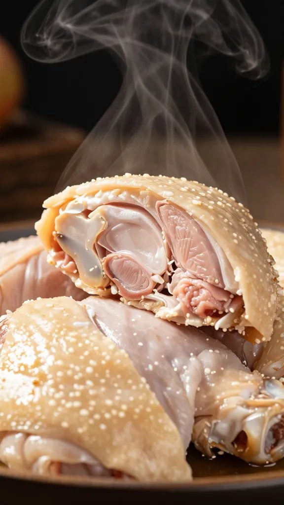 steaming hot chicken thigh sliced to show juicy interior