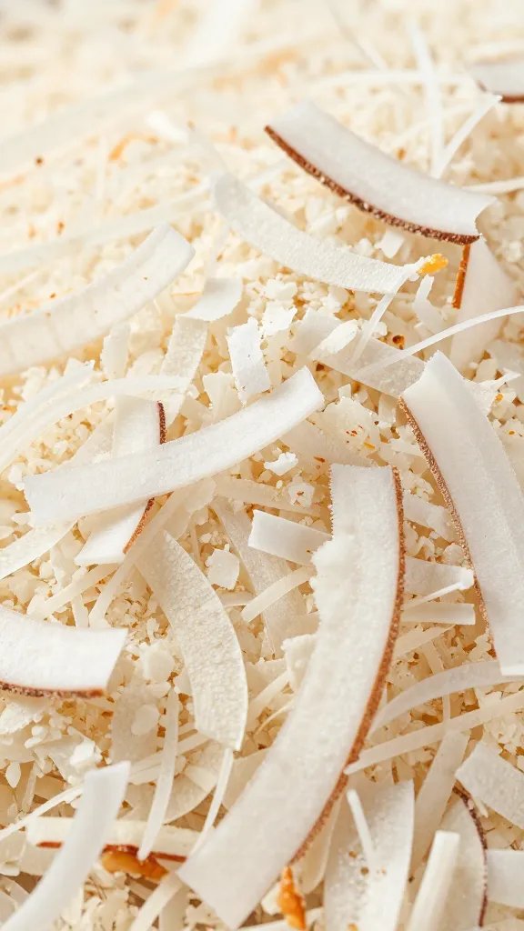 closeup of keto crust texture, coconut strands and rind bits