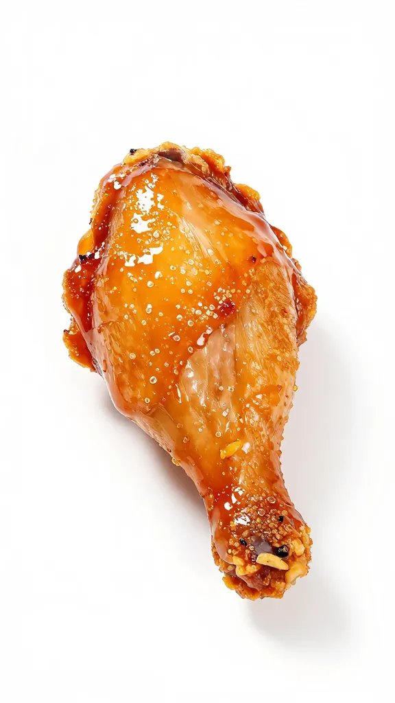 small brush glazing single fried chicken thigh, glossy finish