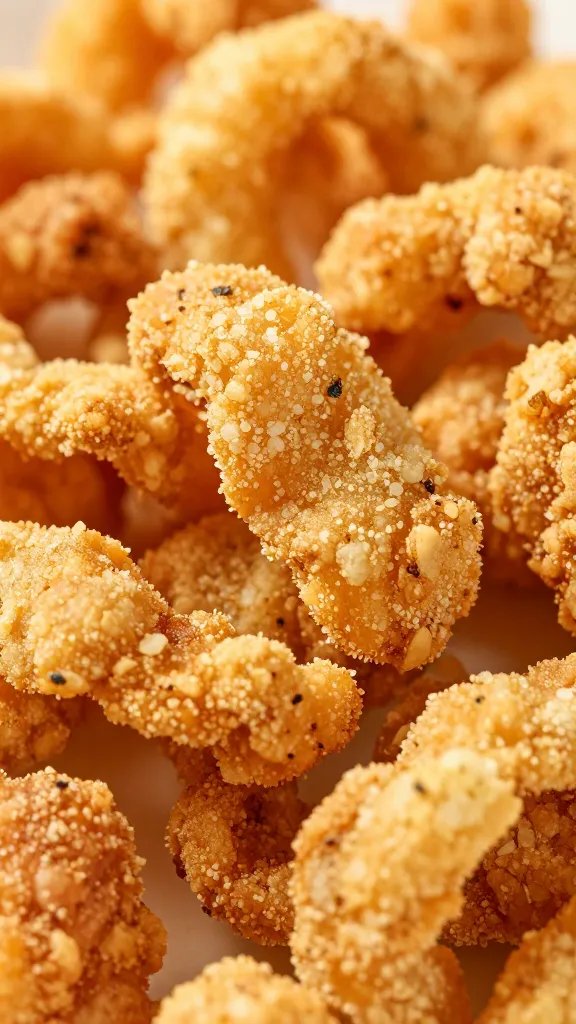 crispy pork rind breading on chicken, macro detail