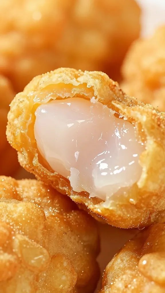 bite-revealed juicy nugget interior, extreme closeup