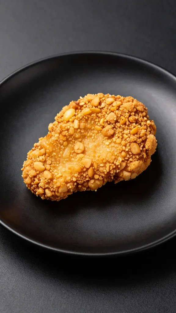 single nugget on matte black plate, studio lighting