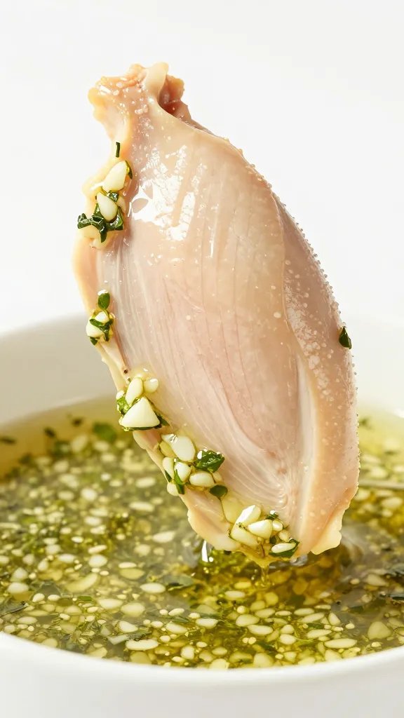 single chicken slice dipped in garlic herb marinade