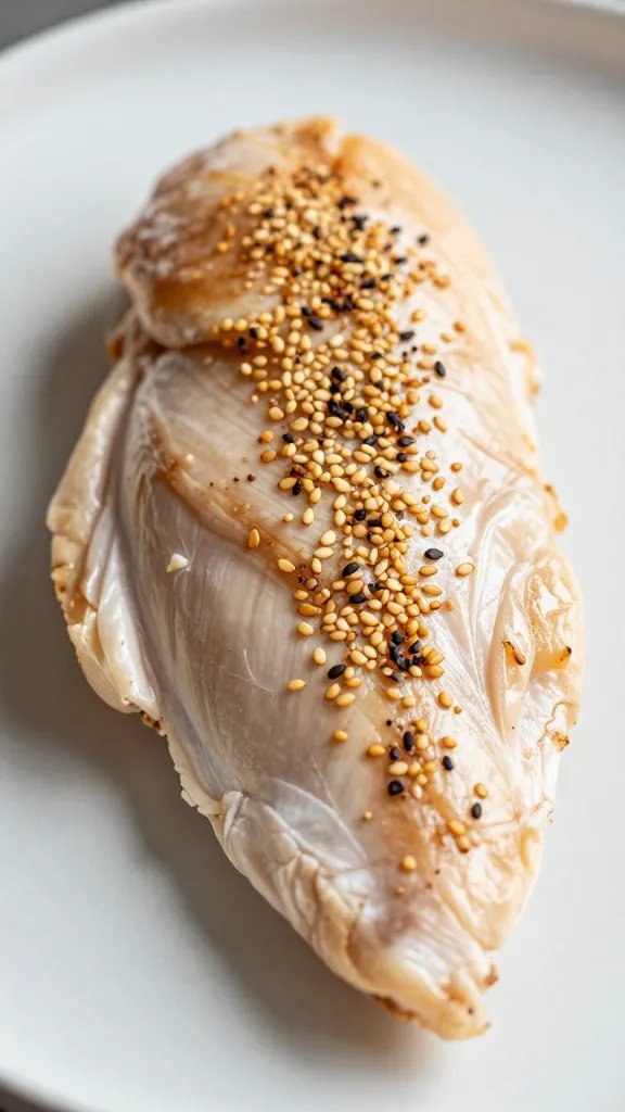 chicken breast topped with toasted sesame seeds, macro