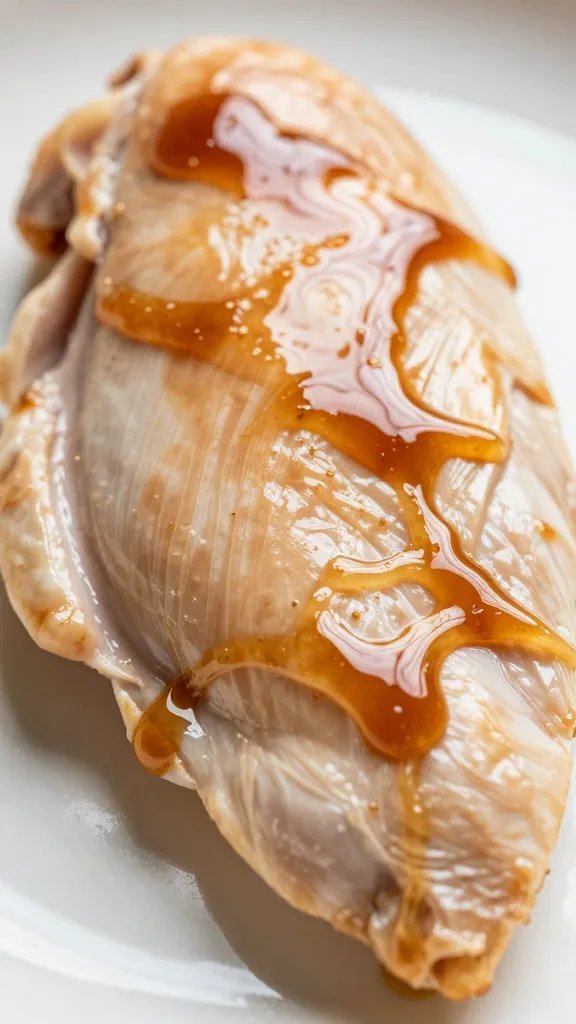 chicken breast brushed with coconut aminos glaze, closeup