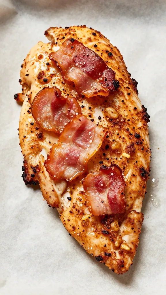 crispy bacon-studded chicken breast on parchment board