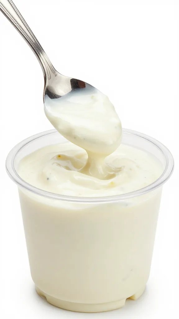spoonful of creamy ranch mayo sauce, macro shot