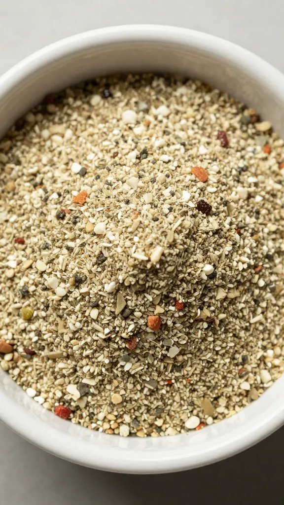 small bowl of ranch seasoning mix, overhead closeup