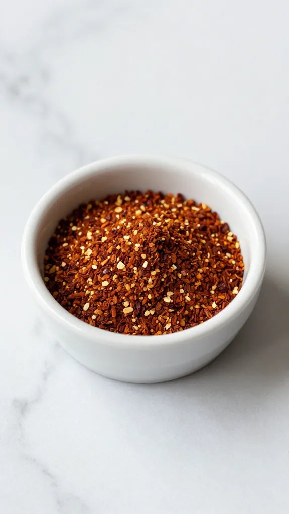 small bowl of smoked paprika on marble countertop