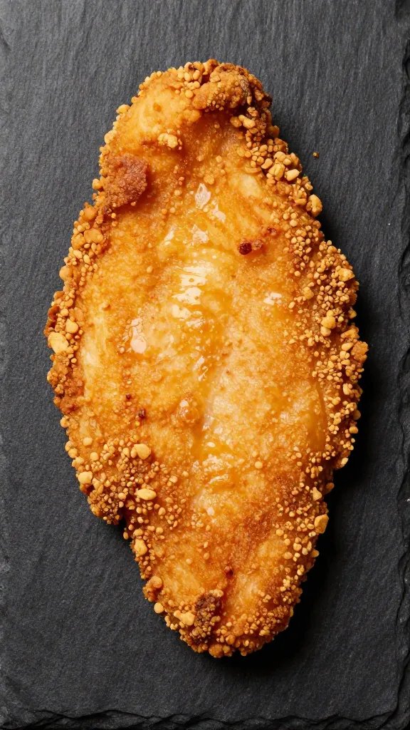 golden air-fried chicken breast on black slate board