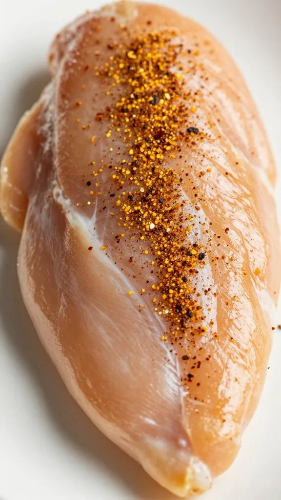 closeup keto spice rub on chicken breast surface