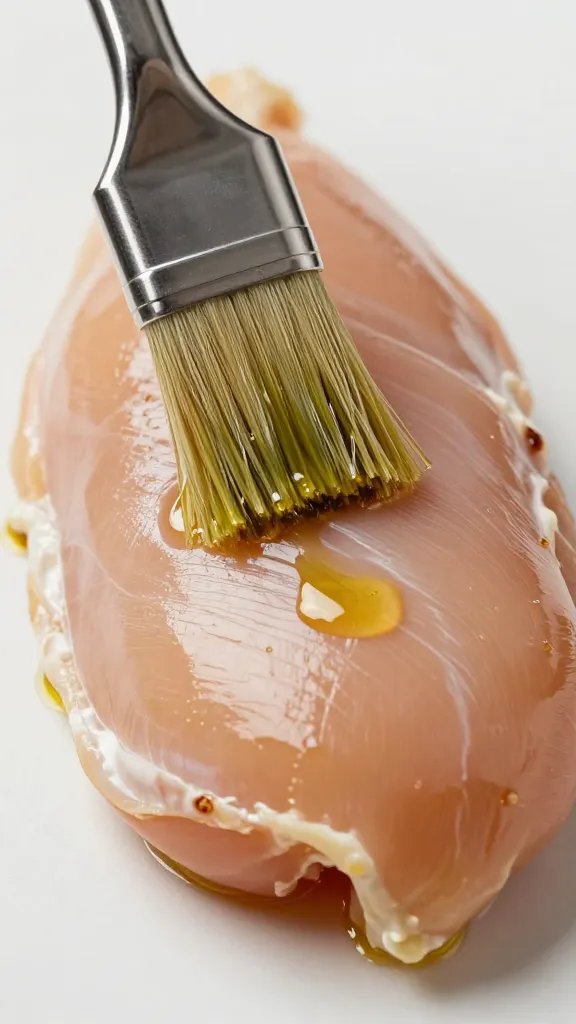 brushed olive oil on raw chicken breast, macro
