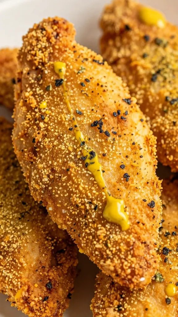 Closeup air-fried keto chicken breast with mustard-herb crust
