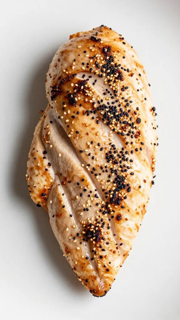 keto sesame chicken breast with visible toasted seeds