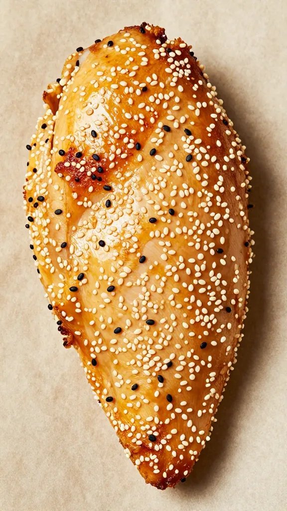 overhead closeup of sesame chicken breast on parchment