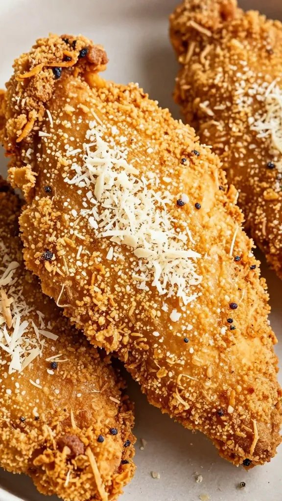 closeup air-fried keto chicken breast with parmesan crust