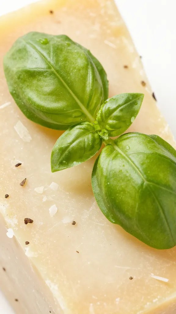 basil and oregano flecks embedded in parmesan crust, macro