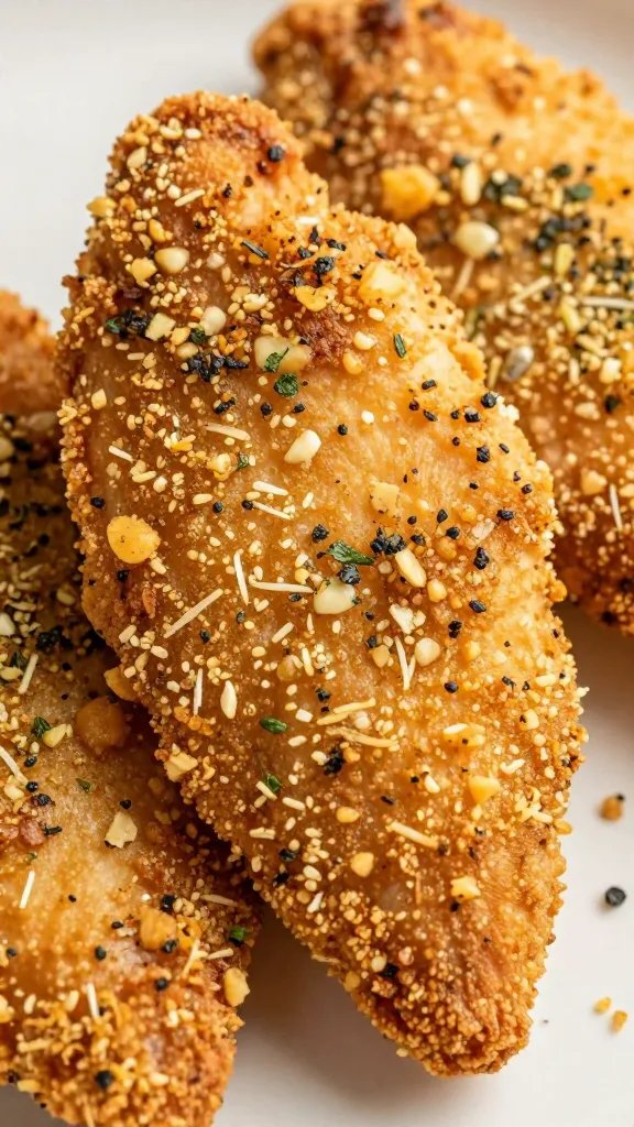 closeup air-fried keto chicken breast with garlic-herb crust