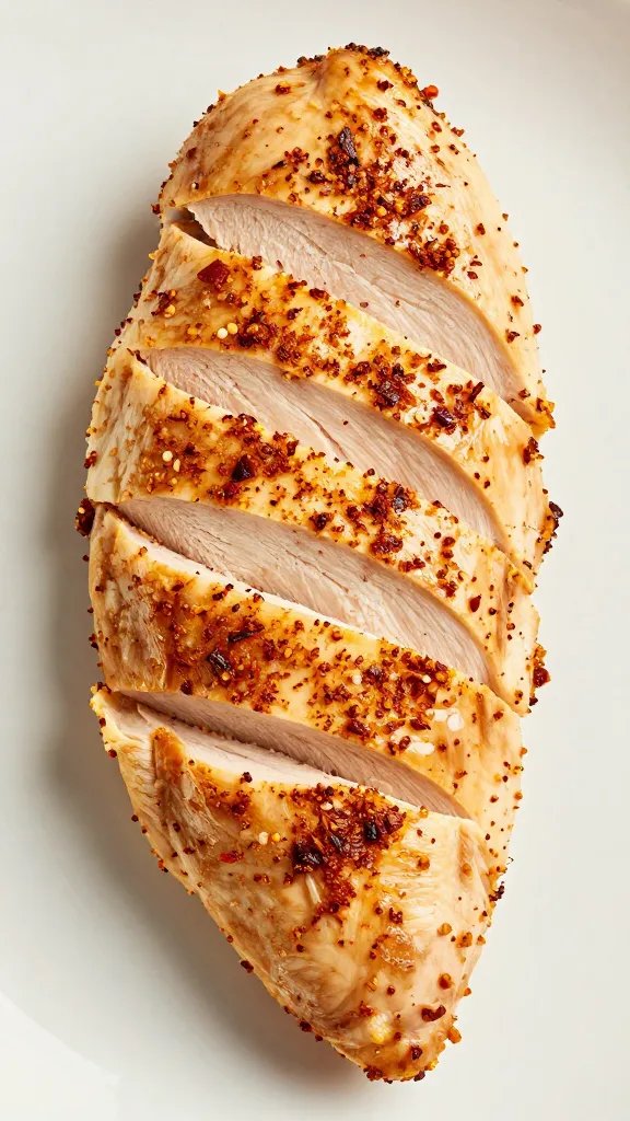 juicy sliced chicken breast with paprika-parmesan crust