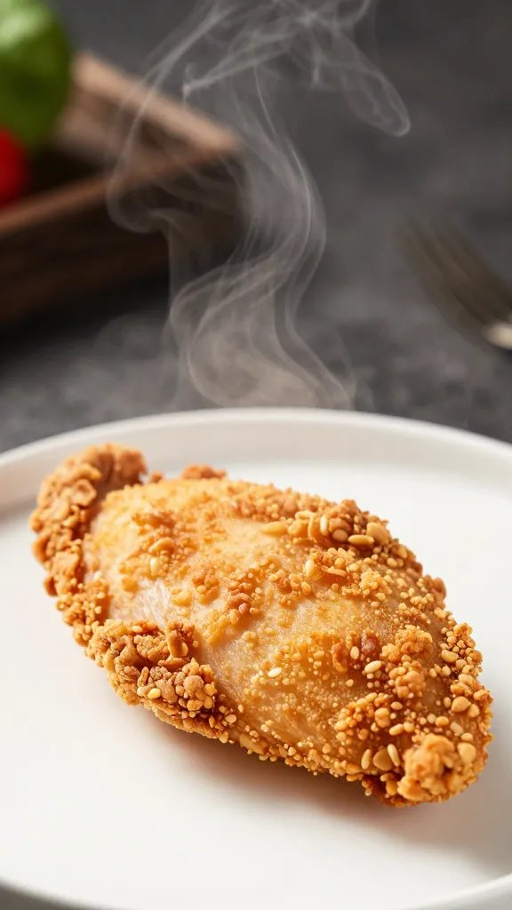 steam rising from freshly air-fried chicken breast