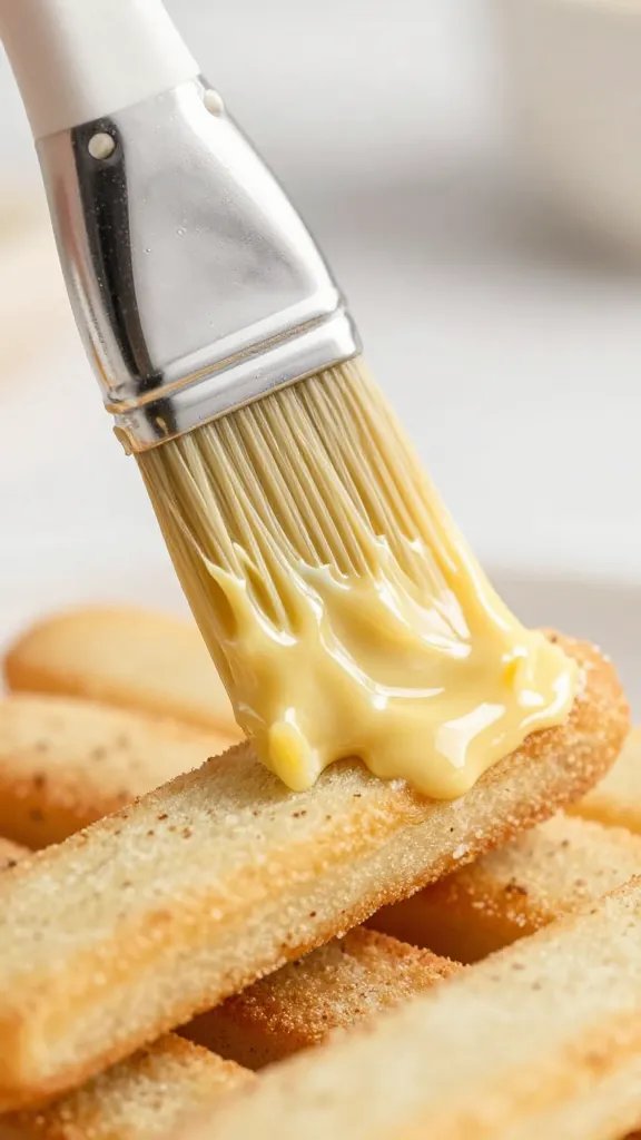 basting brush coating drumstick with garlic butter, macro