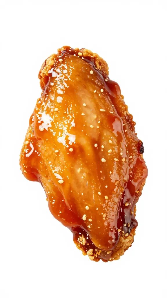 single air-fried chicken wing with glossy gochujang glaze