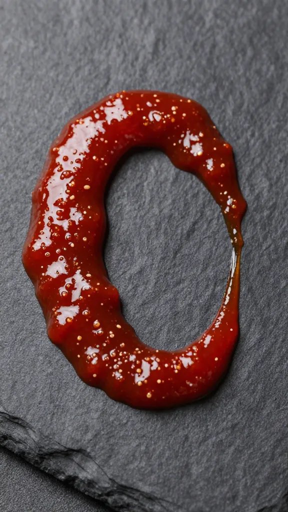 garlic clove smeared with red gochujang on slate