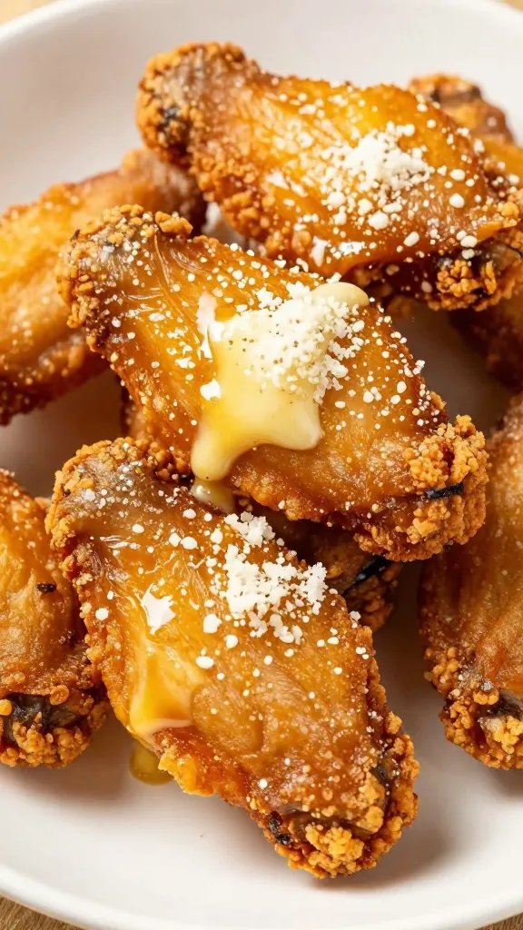 crispy air-fried wing glistening with butter and parmesan