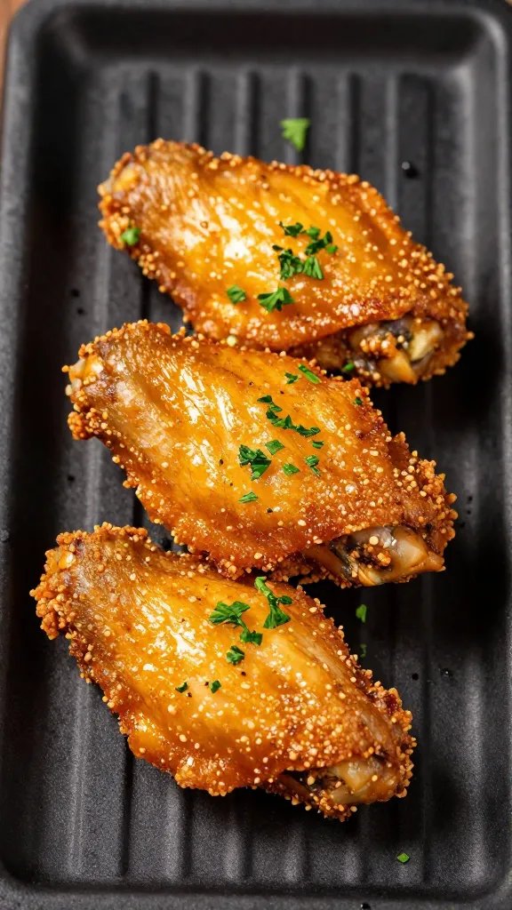 crispy wing with parsley sprinkle on charcoal background