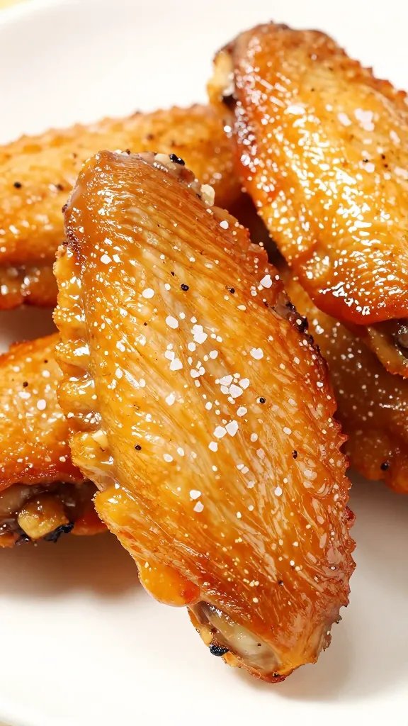 truffle salt flakes on roasted chicken wing skin