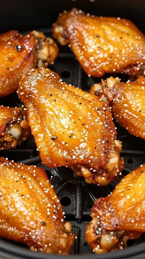 closeup of salt and vinegar air fryer chicken wing