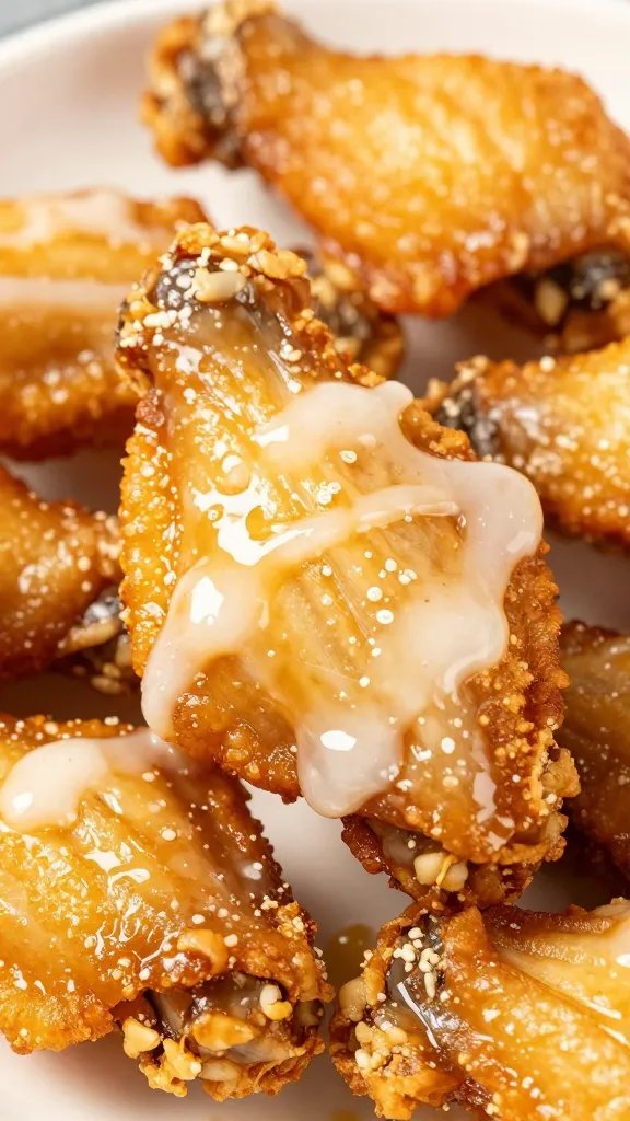 crispy wing tossed in vinegar glaze, macro shot