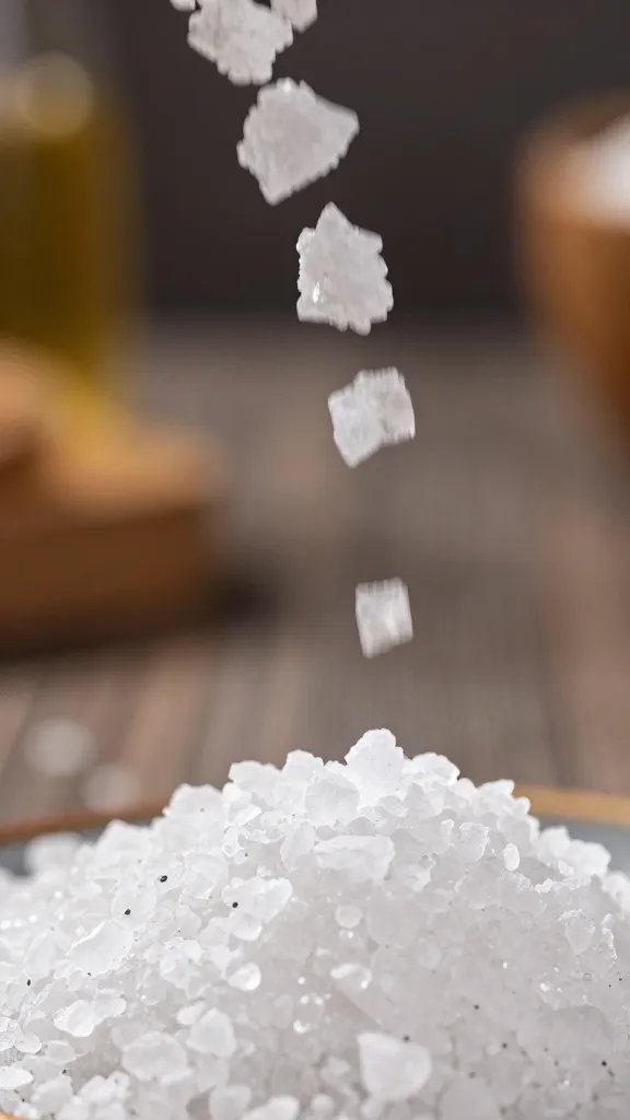 wing sprinkled with kosher salt crystals, closeup