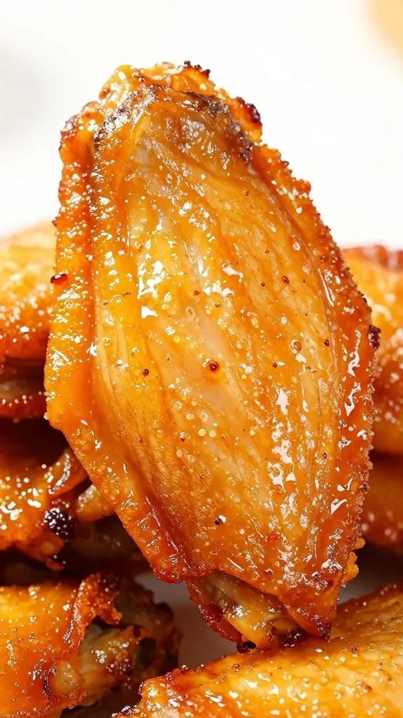 plain crispy wing with visible blistered skin, macro