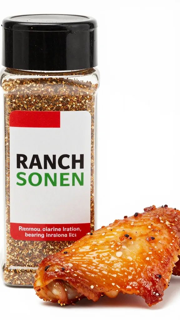 closeup of ranch seasoning packet beside one cooked wing