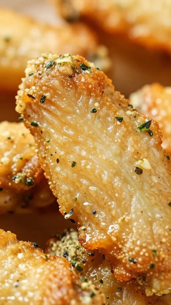 macro shot of crunchy wing skin with ranch herb flecks