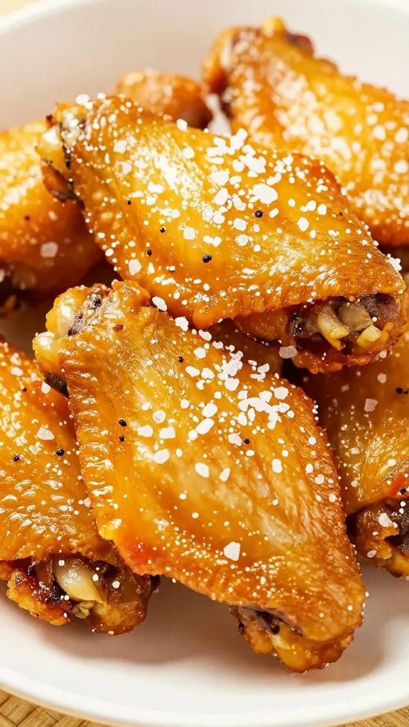 golden chicken wing sprinkled with sea salt flakes