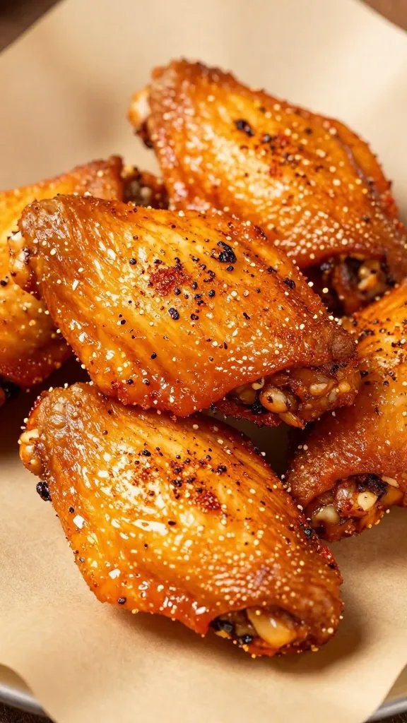 closeup of spice-dusted chicken wing on parchment