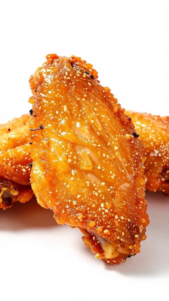 juicy chicken wing with crackly skin, studio lighting