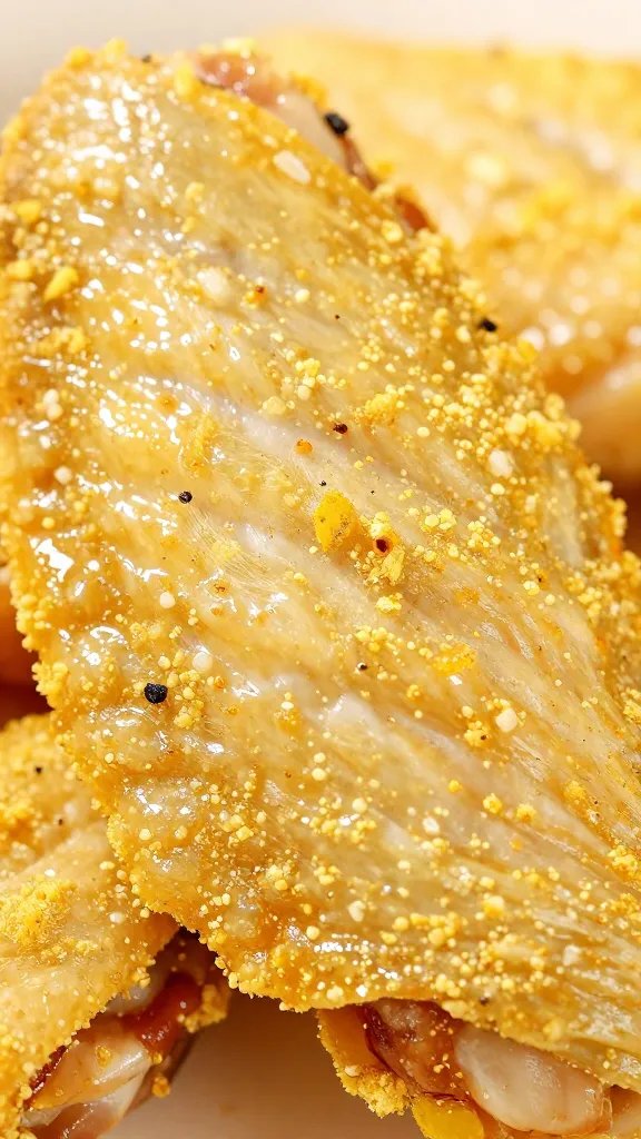 macro shot of lemon-dusted chicken wing skin