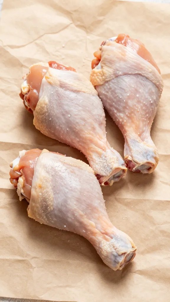 Juicy chicken thigh on butcher paper, visible salt crystals
